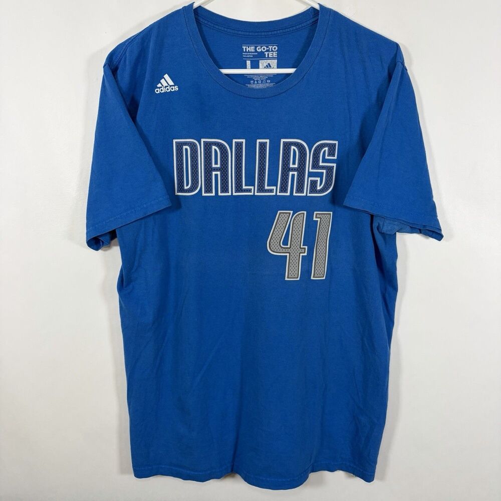 Dallas Mavericks Dirk Nowitzki Adidas T Shirt Mens Large Blue Double Sided #41